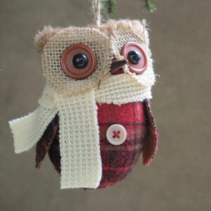 fabric owl ornament with white scarf