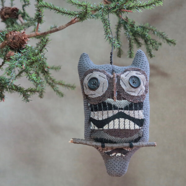 grey primitive owl ornament