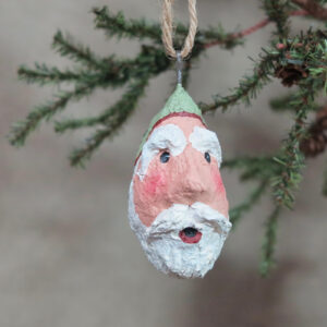 hand painted paper mache santa ornament front