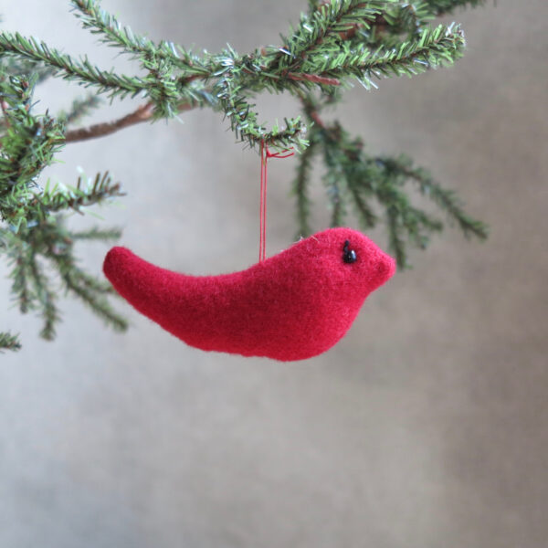 handmade by patrice red wool bird ornament