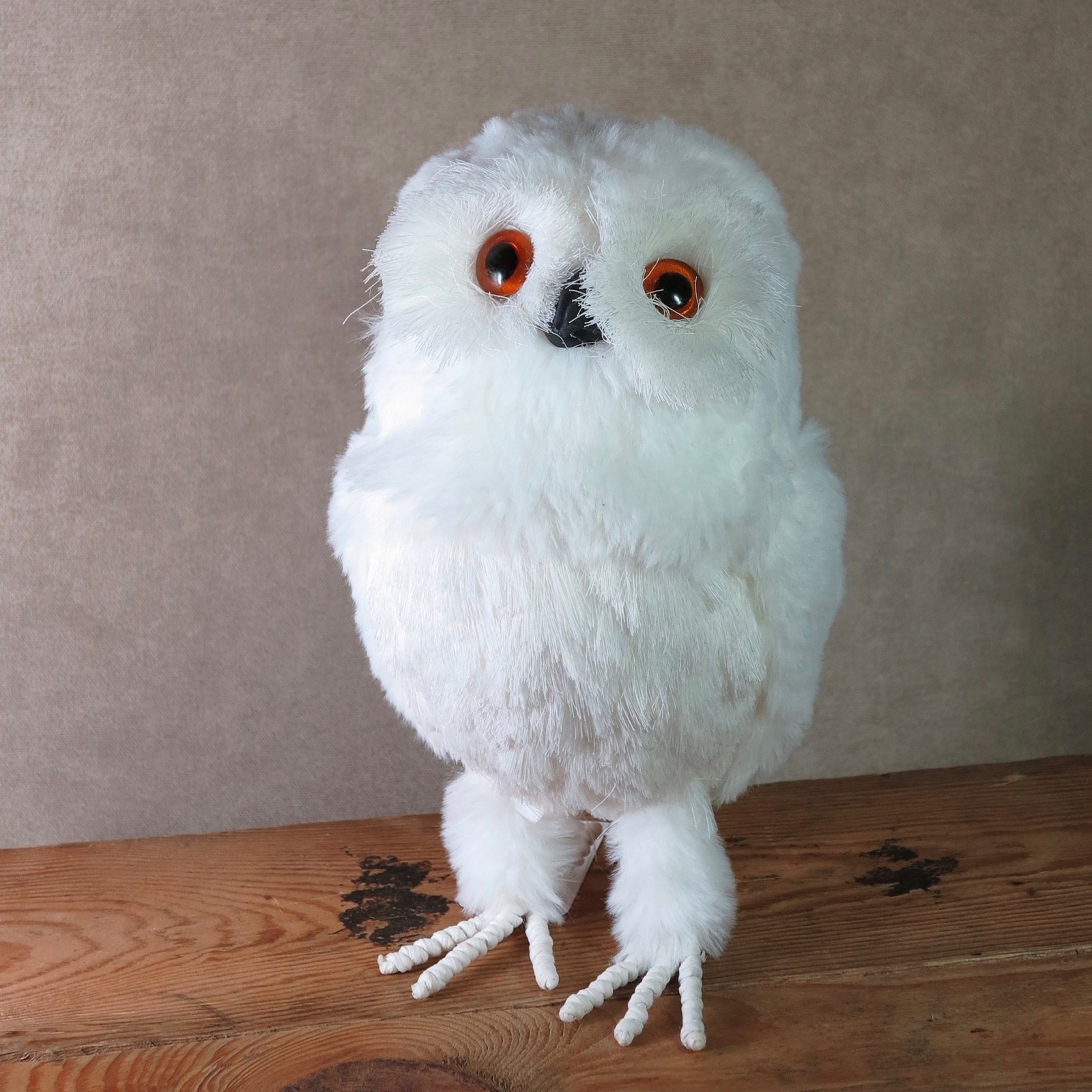 Winter Snow Owl white gray 20.5 tall realistic Fury Faux Feathers Rustic  Decor