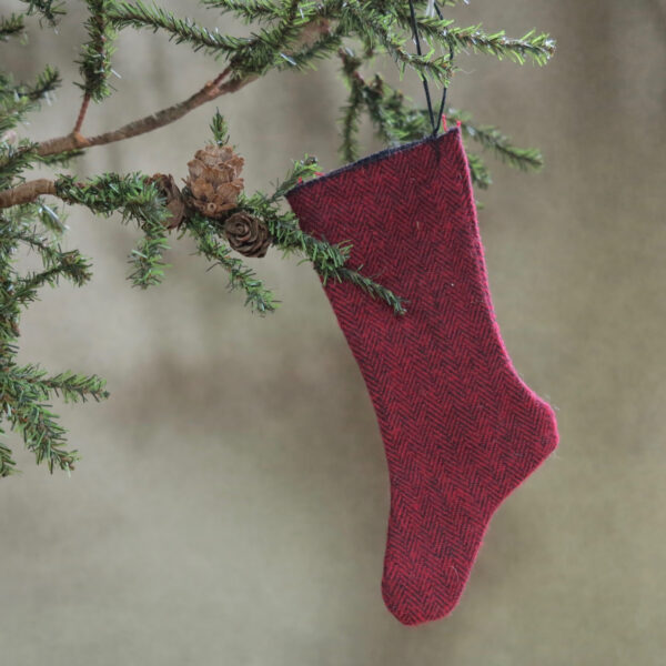 primitive red stocking with white vintage buttons back