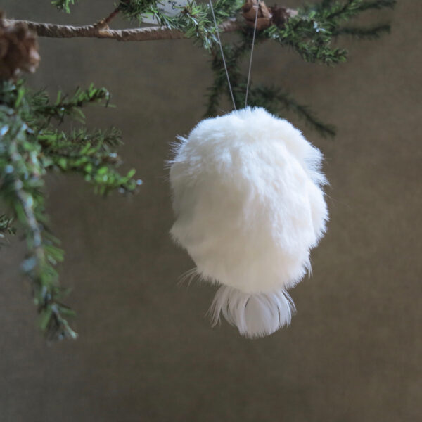white snowy owl ornament front perch back