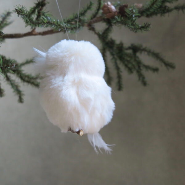 white snowy owl ornament side perch back