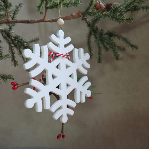 wood snowflake ornament back