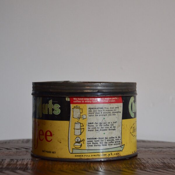 Vintage Chock Full O Nuts Coffee Tin Yellow Green Red Back