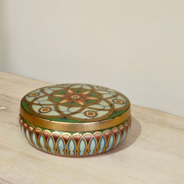 Vintage Multi-Color Tin with Lid Green Pink and Gold Tones