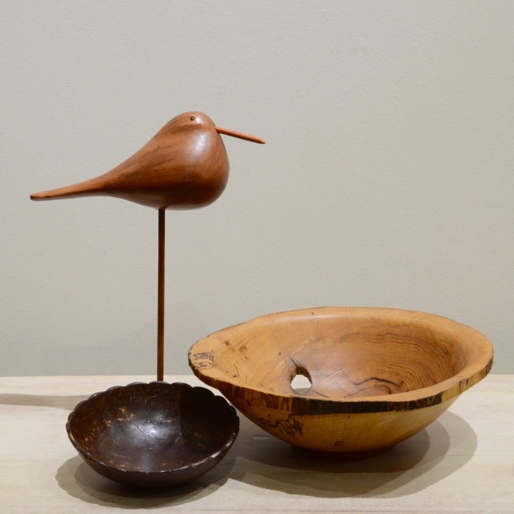 wooden bowls and wood sea bird