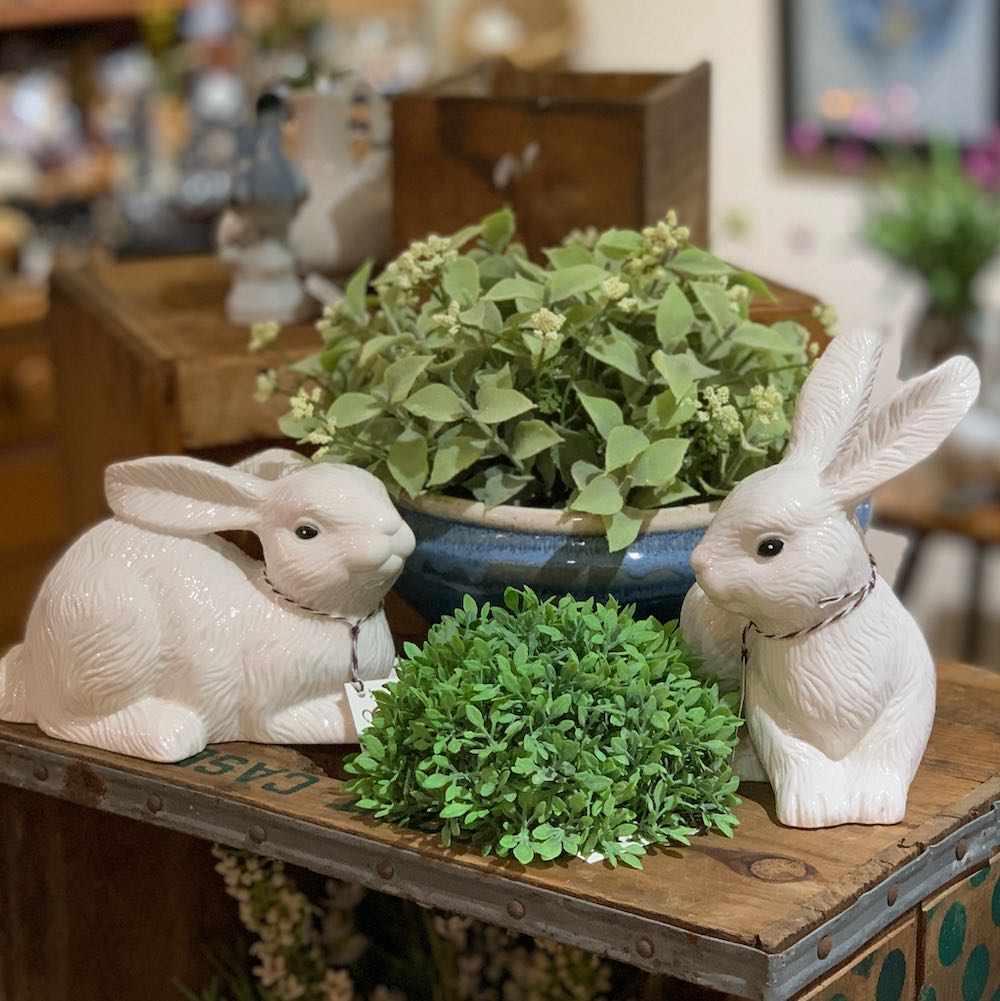 bunny decor with greenery spheres