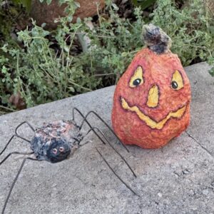 paper mache pumpkin and spider